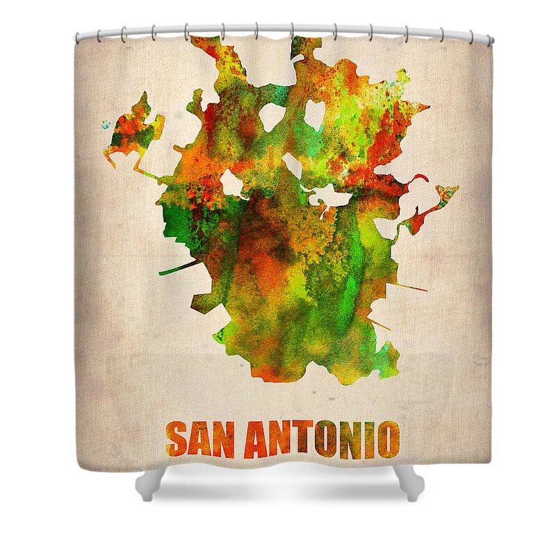 San Antonio Shower Curtain featuring the painting San Antonio Watercolor Map by Naxart Studio