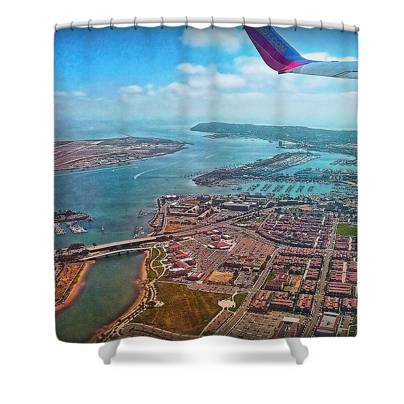 Departure Shower Curtain featuring the photograph San Diego Harbor View by Hanny Heim