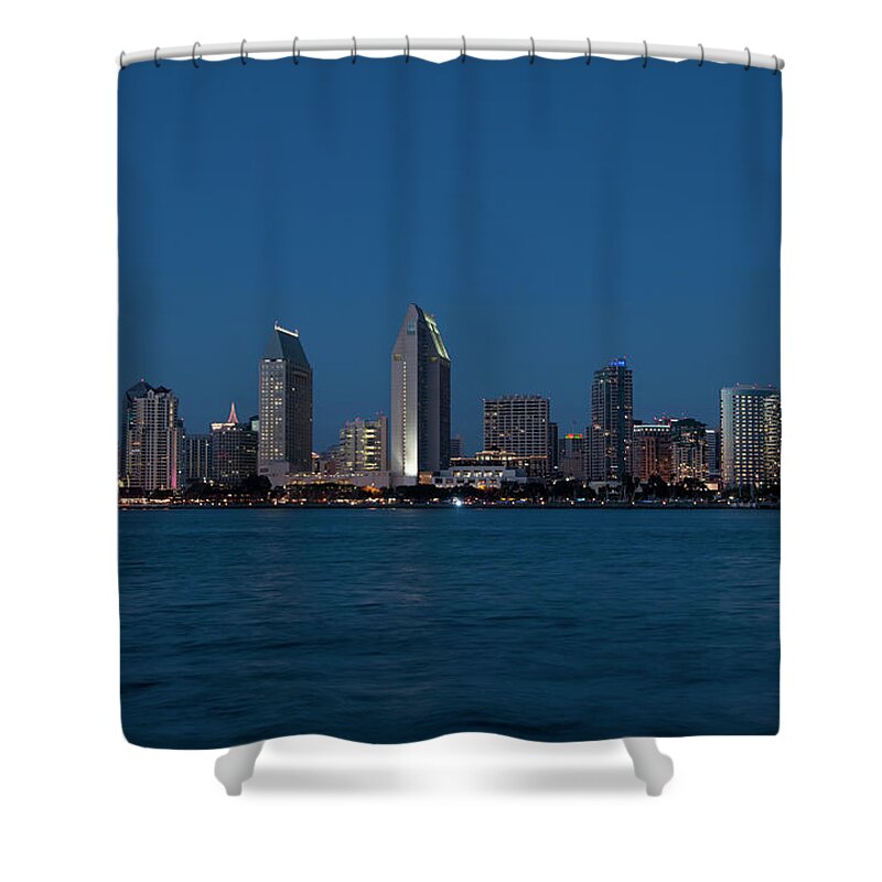 Tranquility Shower Curtain featuring the photograph San Diego Skyline by Mitch Diamond
