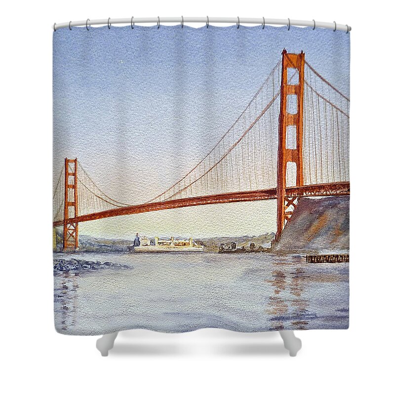 Golden Gate Bridge Shower Curtain featuring the painting San Francisco California Golden Gate Bridge by Irina Sztukowski