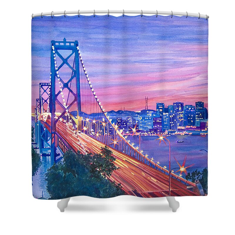 Bridges Shower Curtain featuring the painting San Francisco Nights by David Lloyd Glover