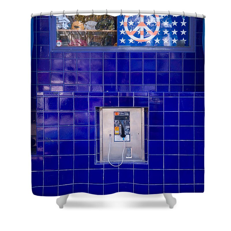 Peace Sign Shower Curtain featuring the photograph San Francisco Pay Phone by David Smith