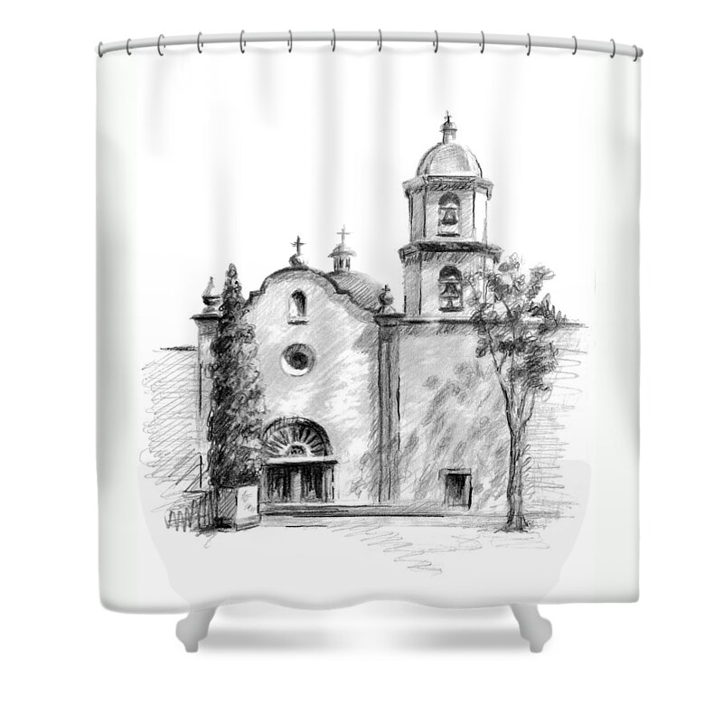 San Juan Capistrano Shower Curtain featuring the drawing San Juan Capistrano by Sarah Parks