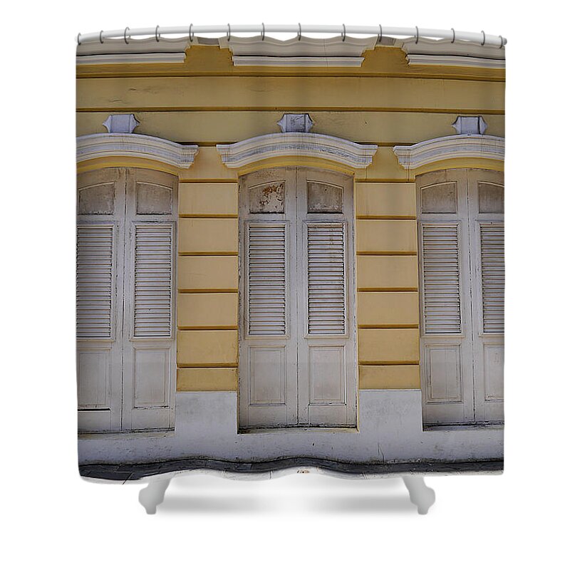 Richard Reeve Shower Curtain featuring the photograph San Juan - Three Doors by Richard Reeve