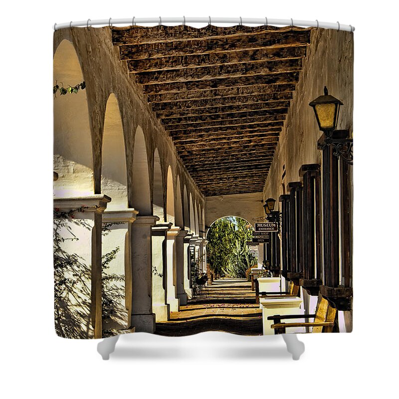 Mission San Luis Rey California Shower Curtain featuring the photograph San Luis Rey Mission - California by Jon Berghoff