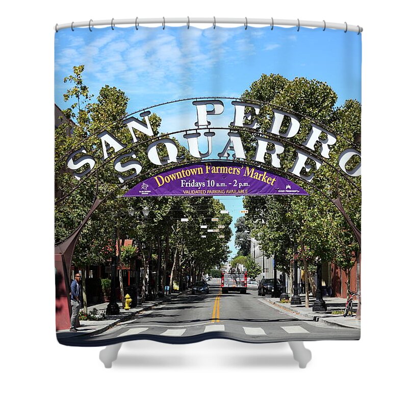 San Jose Shower Curtain featuring the photograph San Pedro Square Gate San Jose California 5D25228 by Wingsdomain Art and Photography