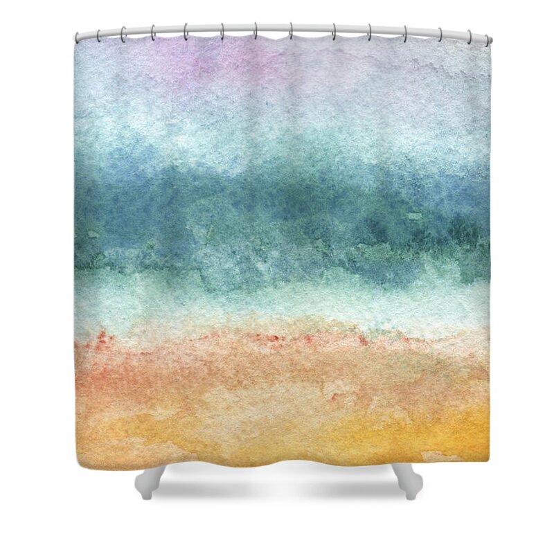 Abstract Shower Curtain featuring the painting Sand and Sea by Linda Woods