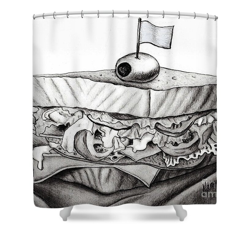 Drawing Shower Curtain featuring the drawing Sandwich by Nancy Mueller