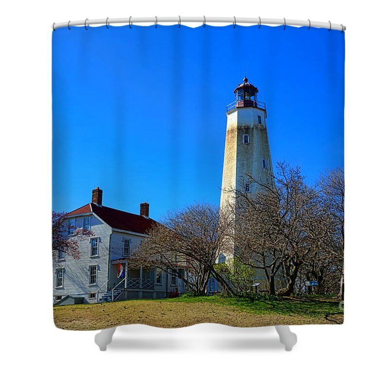 Sandy Shower Curtain featuring the photograph Sandy Hook Lighthouse and Keepers Quarters by Olivier Le Queinec