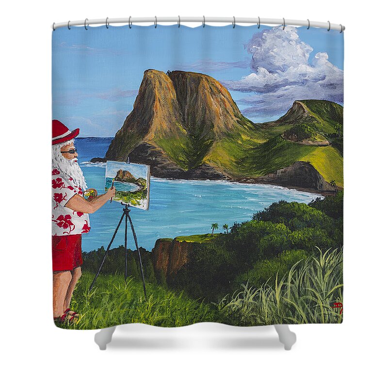 Seascape Shower Curtain featuring the painting Santa in Kahakuloa Maui by Darice Machel McGuire