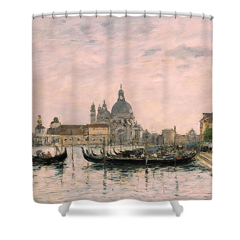 Venice Shower Curtain featuring the painting Santa Maria della Salute and the Dogana by Eugene Louis Boudin