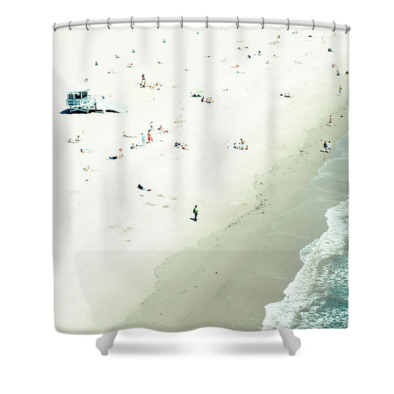 Summer Shower Curtain featuring the photograph Santa Monica Beach by Angela Auclair