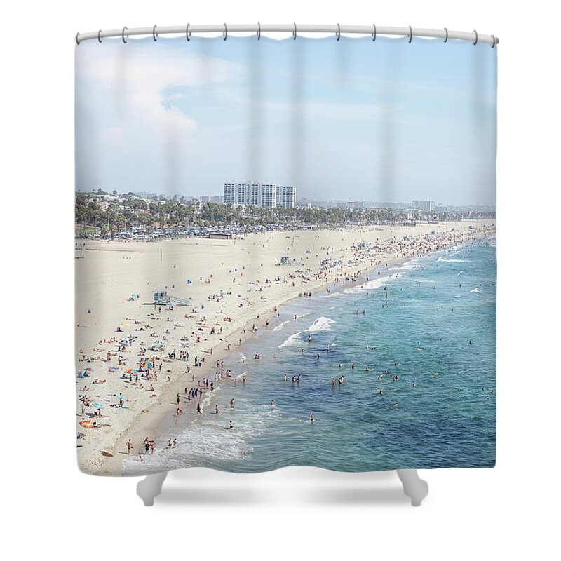 Crowd Shower Curtain featuring the photograph Santa Monica Beach by Tuan Tran