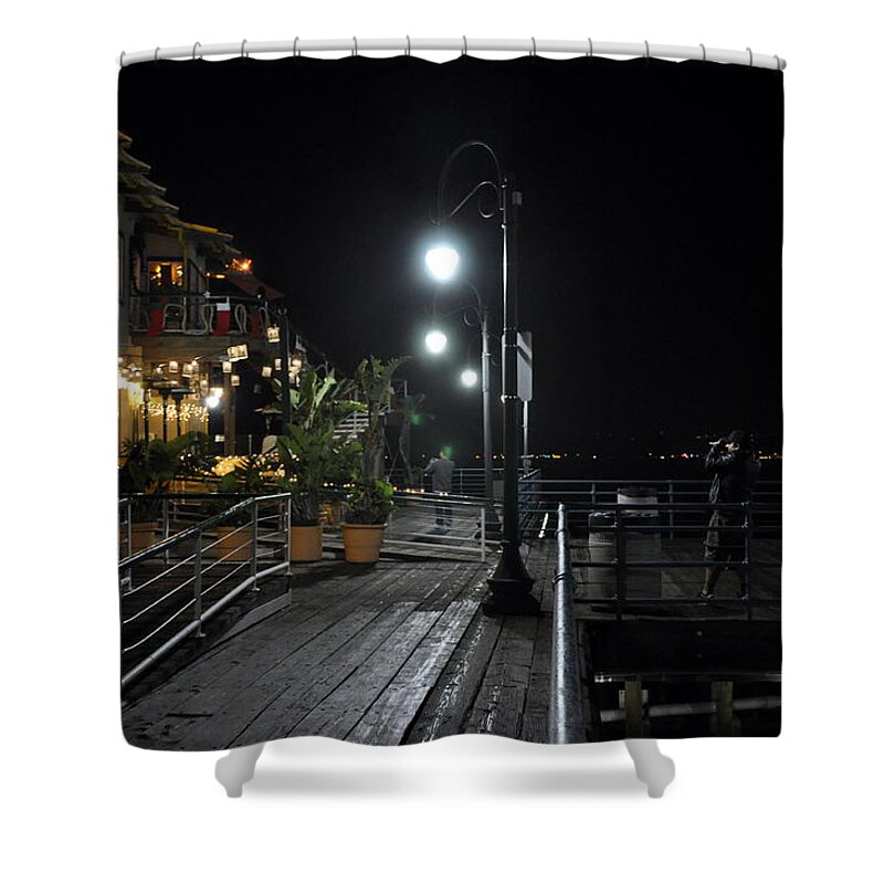 Santa Monica Shower Curtain featuring the digital art Santa Monica Pier by Gandz Photography