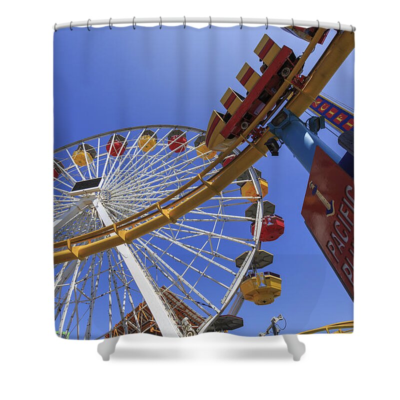 Santa Monica Shower Curtain featuring the photograph Santa Monica Pier Pacific Plunge by Scott Campbell