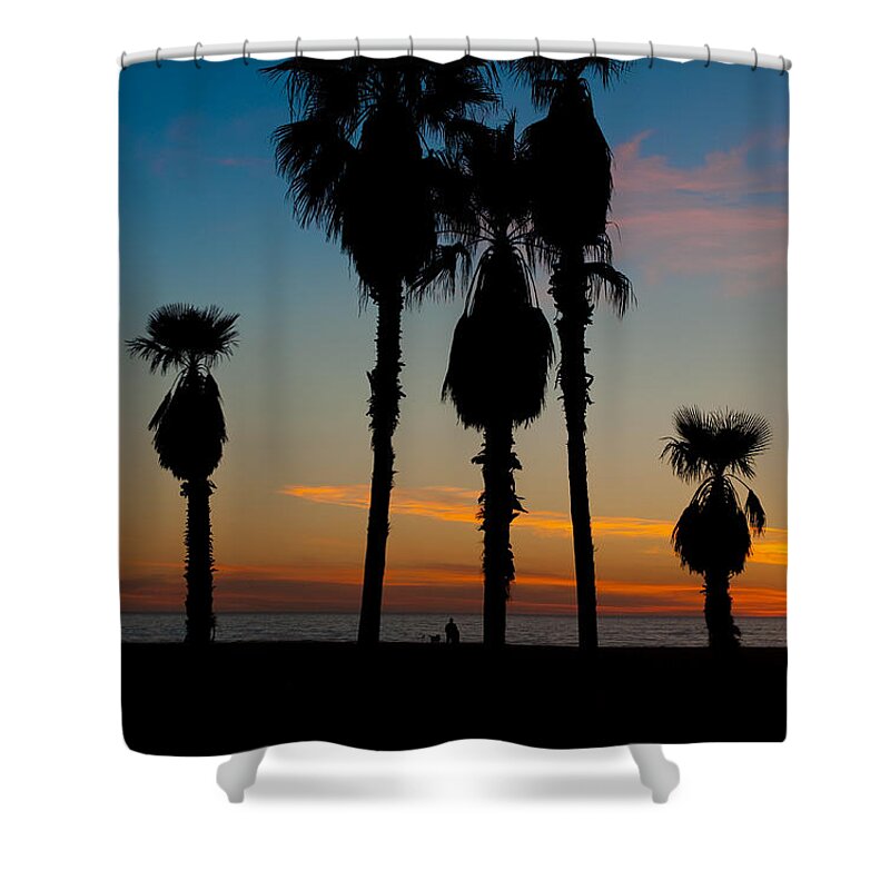 Palm Shower Curtain featuring the photograph Santa Monica Sunset by David Smith