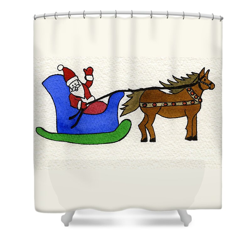 Norma Toons Shower Curtain featuring the painting Santa's Blue Sleigh by Norma Appleton