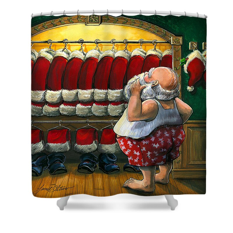 Janet Stever Shower Curtain featuring the painting Santa's Closet by Janet Stever