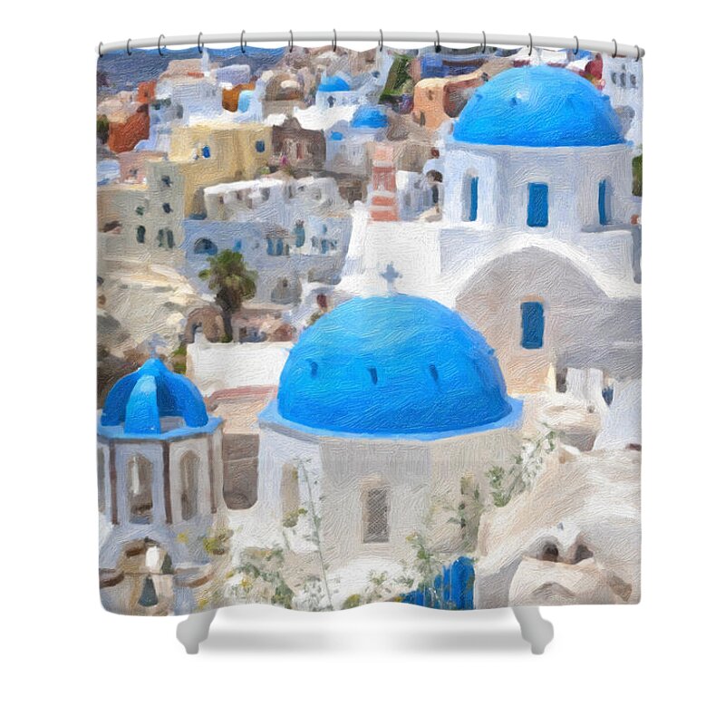 Greece Shower Curtain featuring the painting Santorini Oil Painting by Antony McAulay