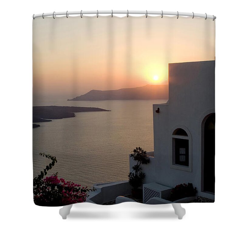 Santorini Shower Curtain featuring the photograph Santorini Sunset 24x14 by Leslie Leda