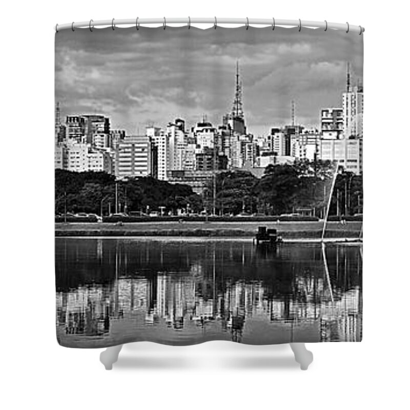Saopaulo Shower Curtain featuring the photograph Sao Paulo - Ibirapuera Lake and Paulista Skyline by Carlos Alkmin
