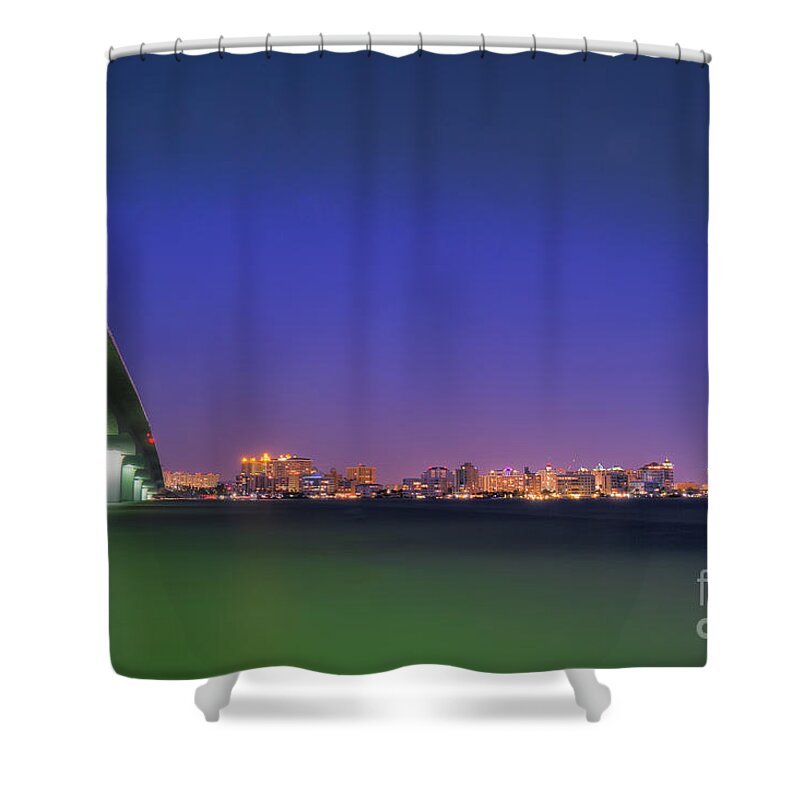 Fl Shower Curtain featuring the photograph Sarasota Skyline and Ringling Causeway by Sue Karski