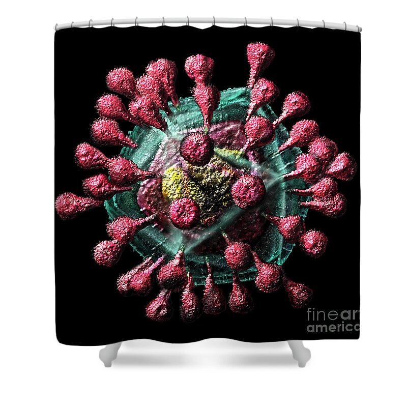 Airborne Shower Curtain featuring the digital art SARS-like Coronavirus #1 by Russell Kightley
