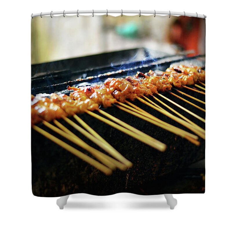 Malaysia Shower Curtain featuring the photograph Satay - Malaysian Tastes On A Stick by Cheryl Chan