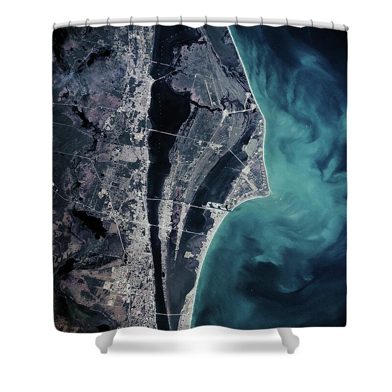 Photography Shower Curtain featuring the photograph Satellite View Of Cape Canaveral by Panoramic Images