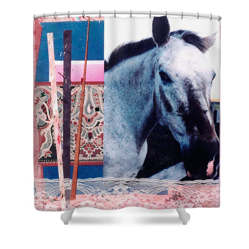 Horse Shower Curtain featuring the mixed media Saturday by Mary Ann Leitch