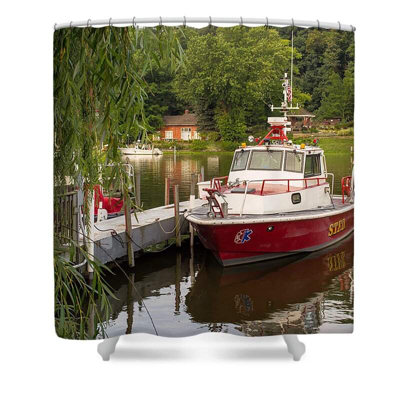 Fire Boat Shower Curtain featuring the photograph Saugatuck Fire Boat by Amy Lucid