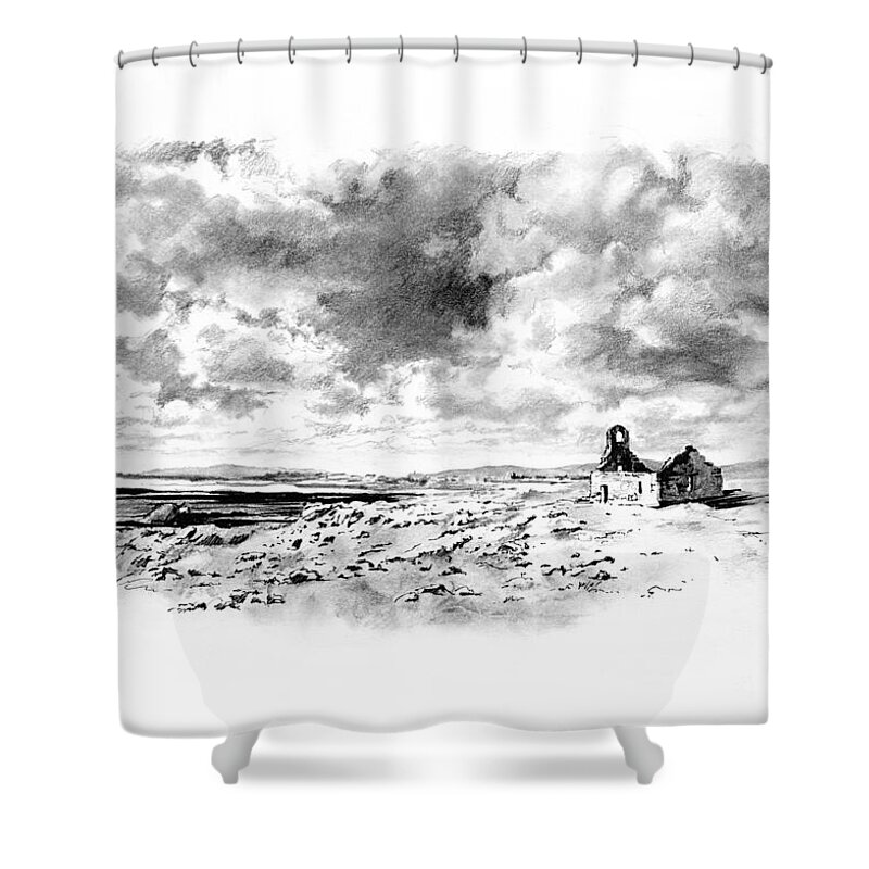 Langness Shower Curtain featuring the drawing Bleak Chapel by Paul Davenport