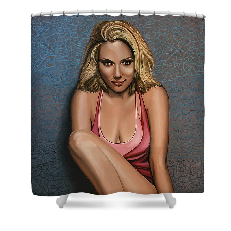 Scarlett Johansson Shower Curtain featuring the painting Scarlett Johansson by Paul Meijering