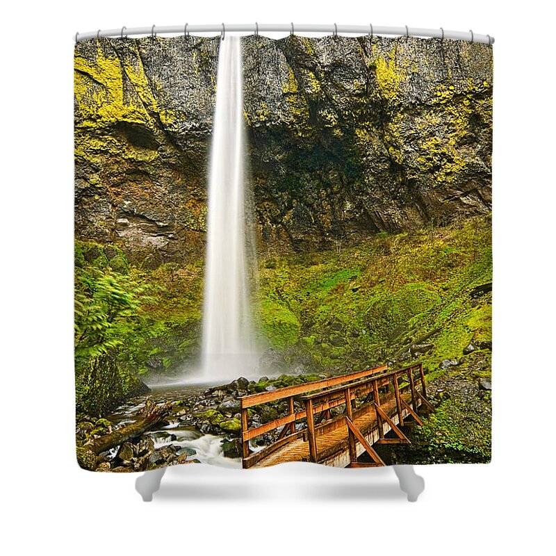 Elowah Falls Shower Curtain featuring the photograph Scenic Elowah Falls in the Columbia River Gorge in Oregon by Jamie Pham