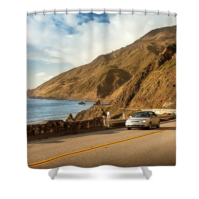 Water's Edge Shower Curtain featuring the photograph Scenic Road On The Big Sur, Coastline by Pgiam