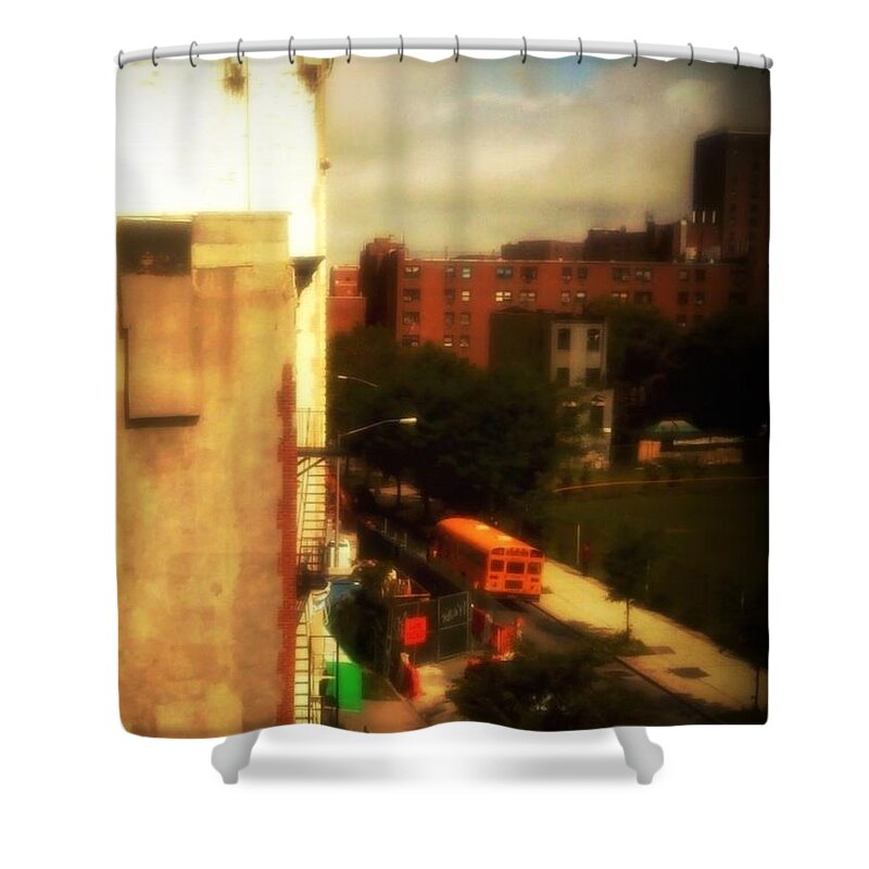 The Bronx Shower Curtain featuring the photograph School Bus - New York City Street Scene by Miriam Danar