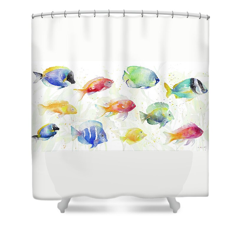 School Shower Curtain featuring the painting School Of Tropical Fish by Lanie Loreth