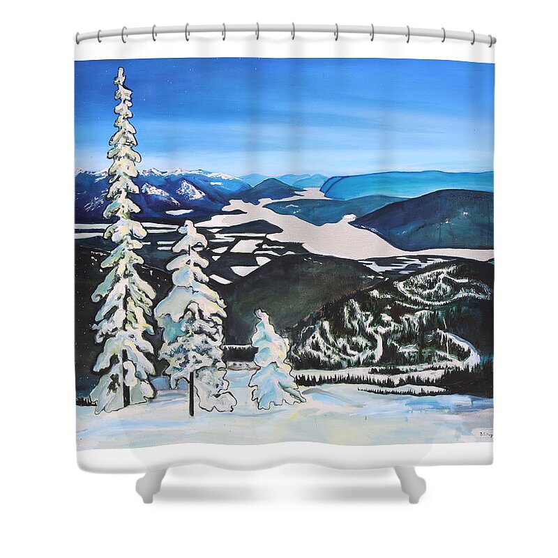 Skiing Shower Curtain featuring the painting Schweitzer View by Whitney Palmer