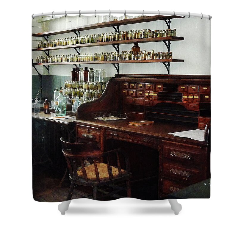 Test Tubes Shower Curtain featuring the photograph Scientist - Office in Chemistry Lab by Susan Savad