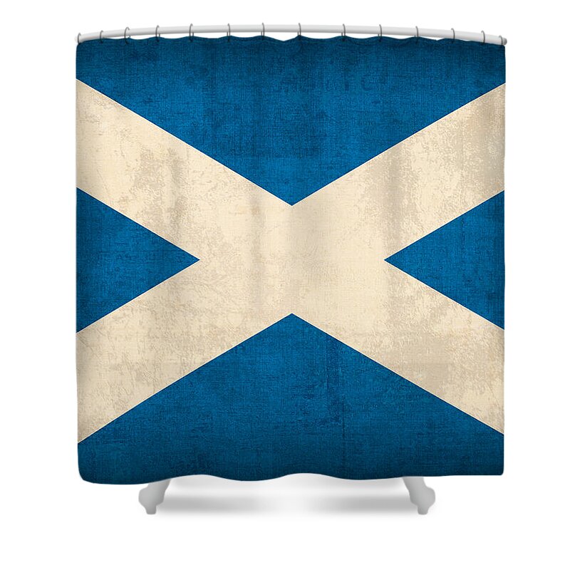 Scotland Flag Vintage Distressed Finish Shower Curtain featuring the mixed media Scotland Flag Vintage Distressed Finish by Design Turnpike