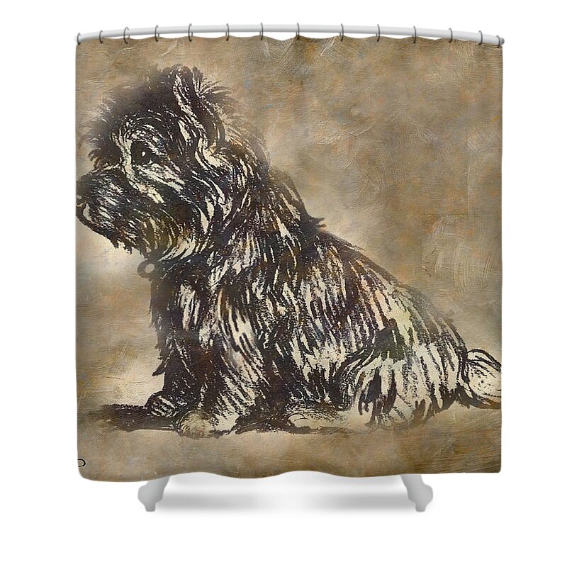 Scotty Shower Curtain featuring the painting Scotty Dog by George Pedro