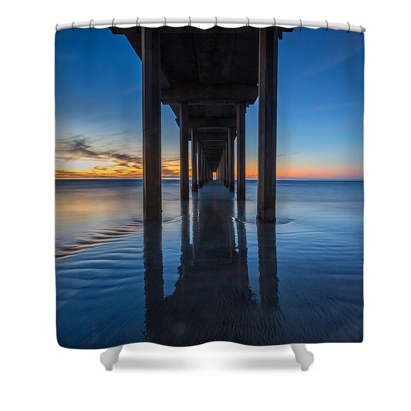 Architecture Shower Curtain featuring the photograph Scripps Pier Blue Hour by Peter Tellone