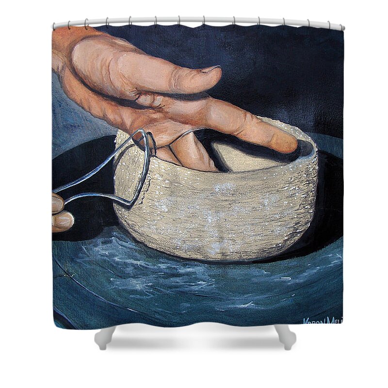 Hands Painting Shower Curtain featuring the painting Sculpted by the Masters Hands by Karon Melillo DeVega