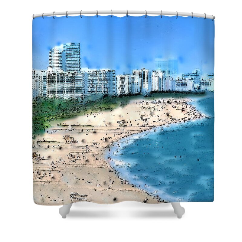 Palozzi Shower Curtain featuring the digital art Sea City by John Vincent Palozzi