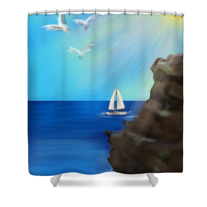 Seascape Shower Curtain featuring the digital art Sea Cliff by Christine Fournier