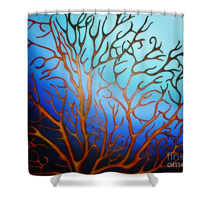 Underwater Shower Curtain featuring the painting Sea Fan in Backlight by Paula Ludovino