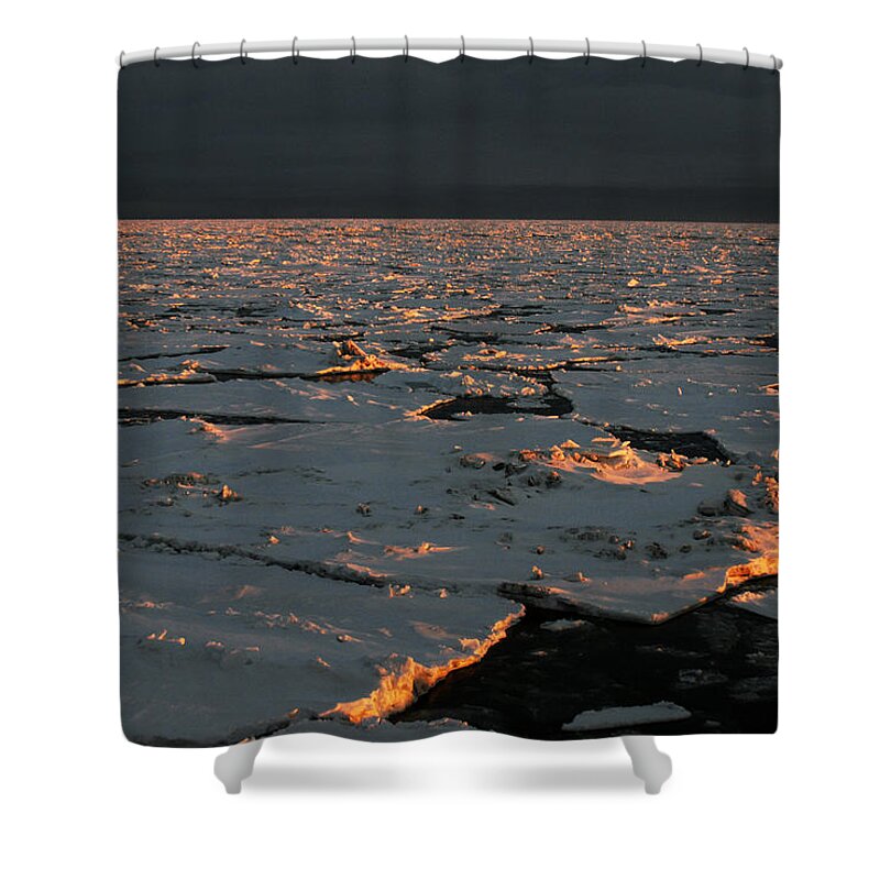 Aerial Shower Curtain featuring the photograph Sea Ice St Sunset by Carleton Ray