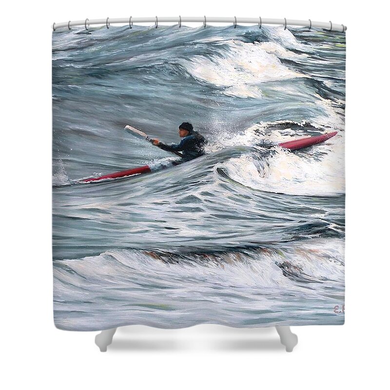 Rockport Shower Curtain featuring the painting Sea Kayaking in Rockport MA by Eileen Patten Oliver