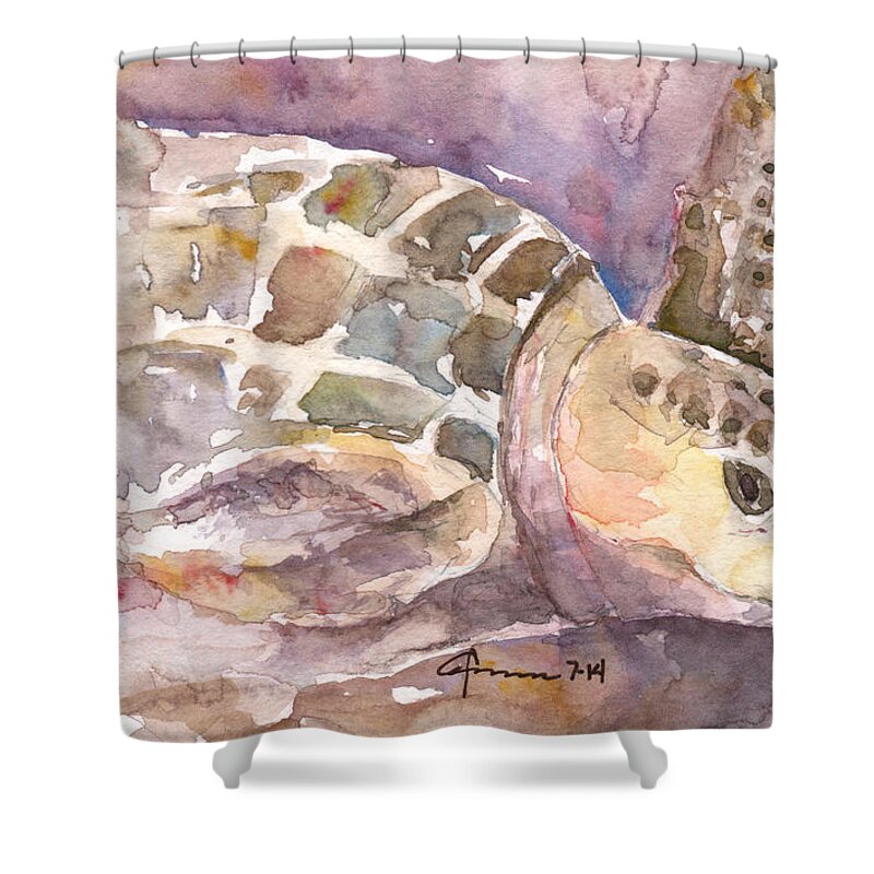 Sea Turtle Shower Curtain featuring the painting Sea Turtle #3 by Claudia Hafner