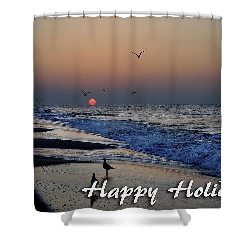 Christmas Shower Curtain featuring the digital art Seagull Sunrise by Michael Thomas